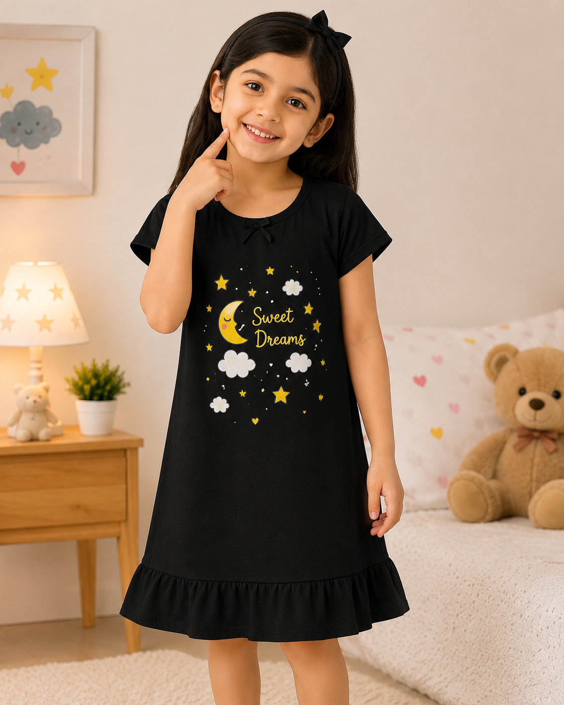 Kids Yellow Night Wear Dress - Image 2